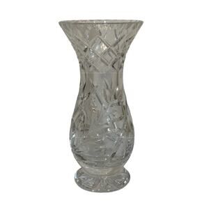 Heavy Crystal Flower Clear Vase With Floral Pattern 4.5" Diameter 11" Tall USED